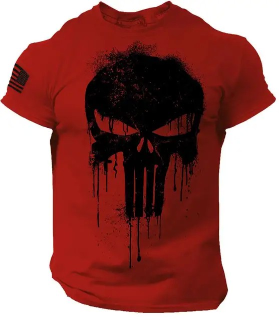 Camiseta Masculina Patriótica Militar com Estampa de Esqueleto – Estilo e Atitude para o Verão
