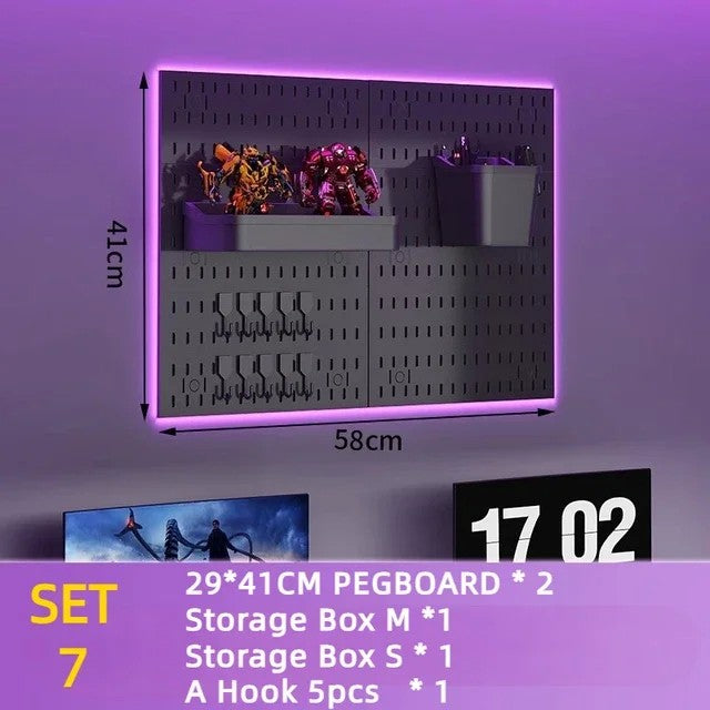 Parede de Equipamento de Jogos Pegboard – Organização Inteligente para Seu Setup Gamer