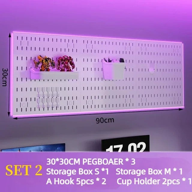 Parede de Equipamento de Jogos Pegboard – Organização Inteligente para Seu Setup Gamer