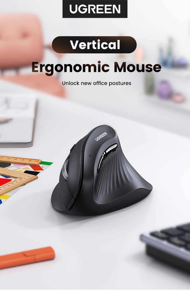 Mouse Vertical Sem Fio UGREEN – Conforto Ergonômico e Alta Precisão