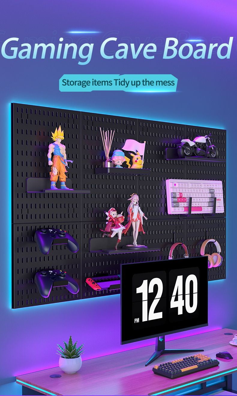 Parede de Equipamento de Jogos Pegboard – Organização Inteligente para Seu Setup Gamer
