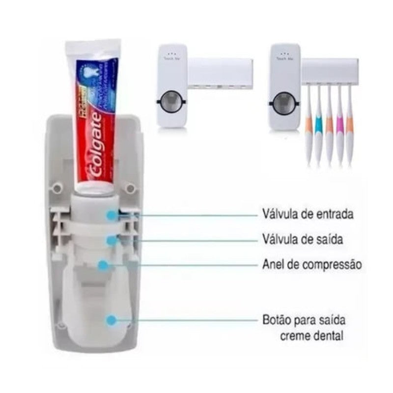 Dispenser Automático de Pasta + Suporte de Escova de Dente – Praticidade e Higiene para Seu Banheiro