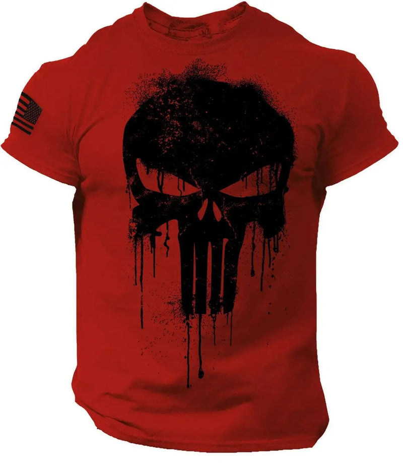 Camiseta Masculina Patriótica Militar com Estampa de Esqueleto – Estilo e Atitude para o Verão