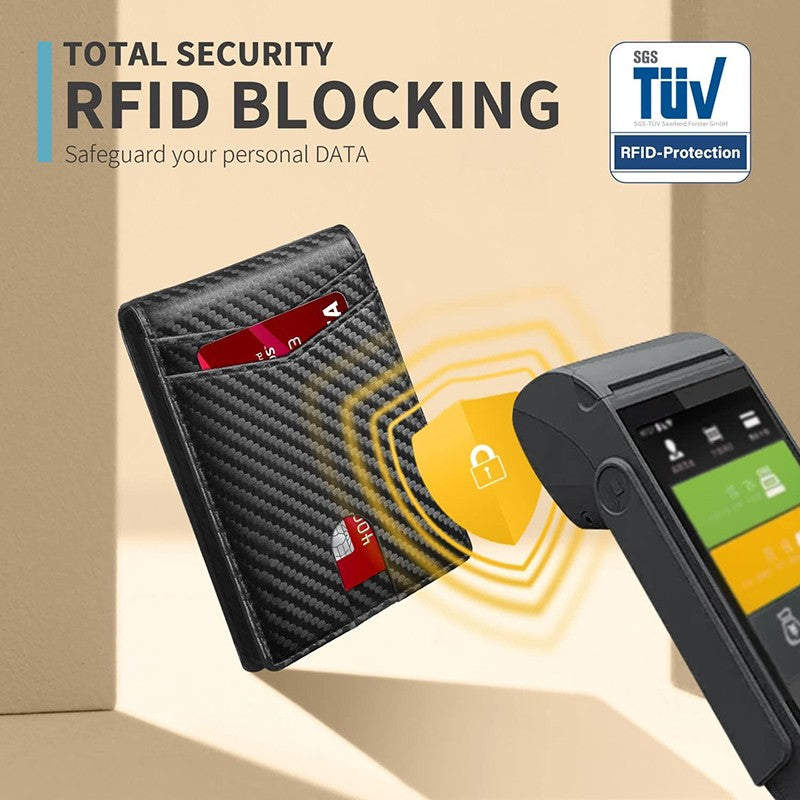 Carteira Masculina de Couro RFID Ultrafina com Janela de Identificação – Segurança e Estilo no Seu Bolso