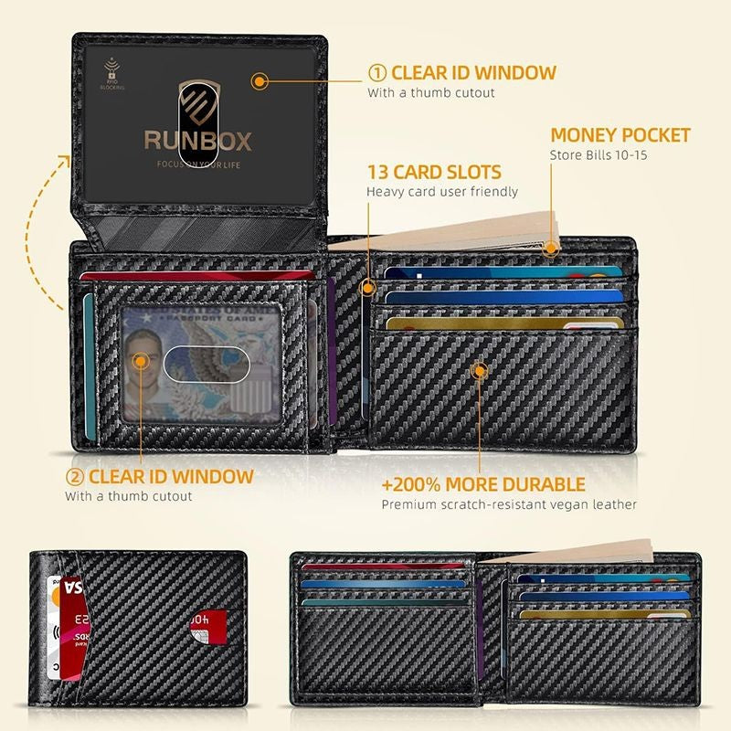 Carteira Masculina de Couro RFID Ultrafina com Janela de Identificação – Segurança e Estilo no Seu Bolso