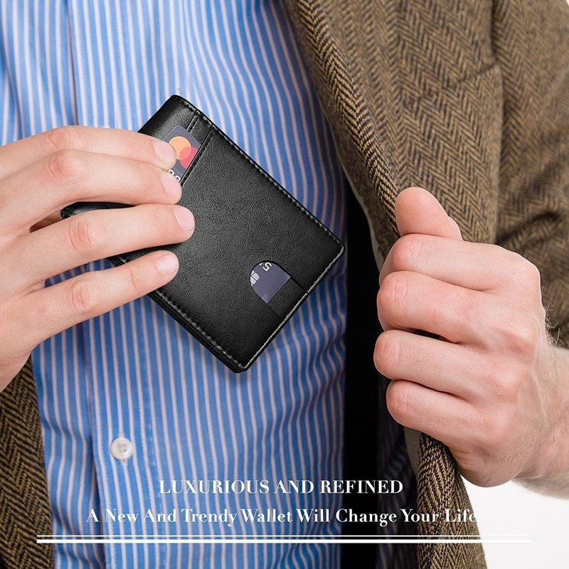 Carteira Masculina de Couro RFID Ultrafina com Janela de Identificação – Segurança e Estilo no Seu Bolso