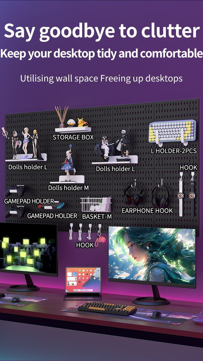 Parede de Equipamento de Jogos Pegboard – Organização Inteligente para Seu Setup Gamer