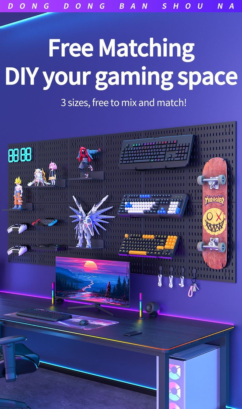Parede de Equipamento de Jogos Pegboard – Organização Inteligente para Seu Setup Gamer