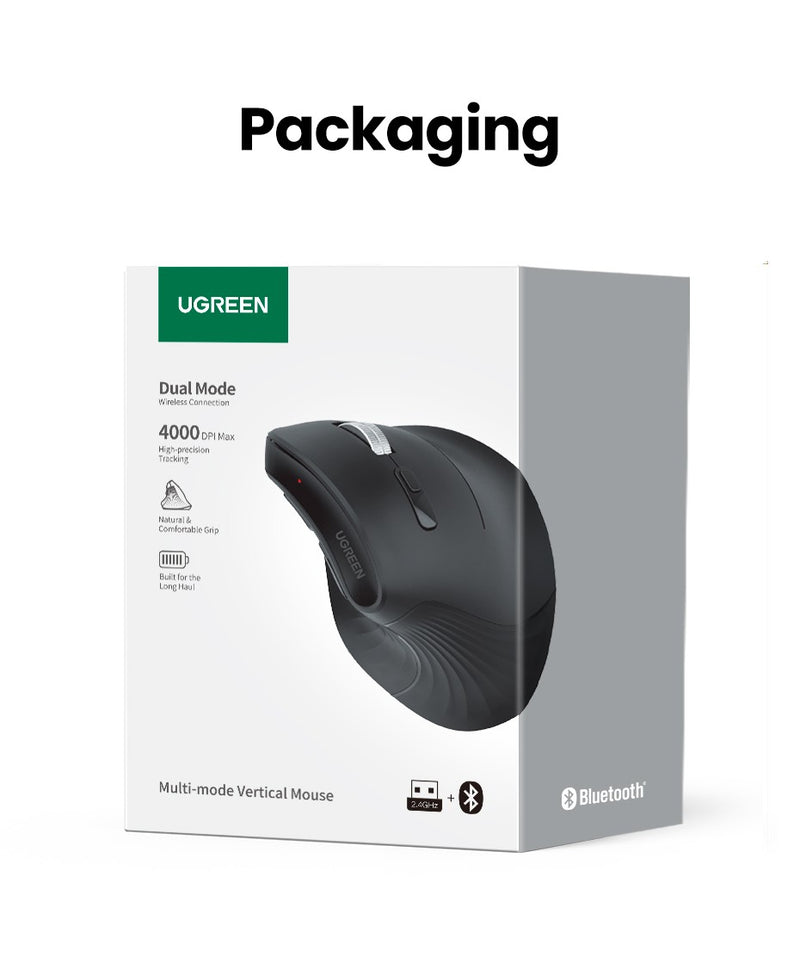 Mouse Vertical Sem Fio UGREEN – Conforto Ergonômico e Alta Precisão