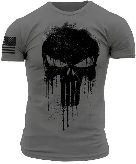 Camiseta Masculina Patriótica Militar com Estampa de Esqueleto – Estilo e Atitude para o Verão