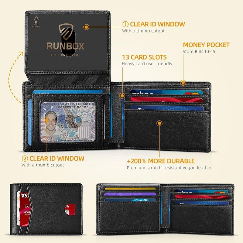 Carteira Masculina de Couro RFID Ultrafina com Janela de Identificação – Segurança e Estilo no Seu Bolso