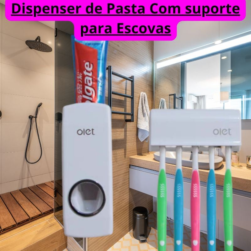 Dispenser Automático de Pasta + Suporte de Escova de Dente – Praticidade e Higiene para Seu Banheiro