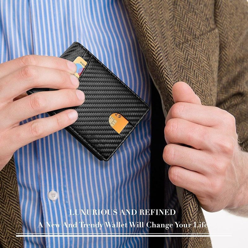 Carteira Masculina de Couro RFID Ultrafina com Janela de Identificação – Segurança e Estilo no Seu Bolso