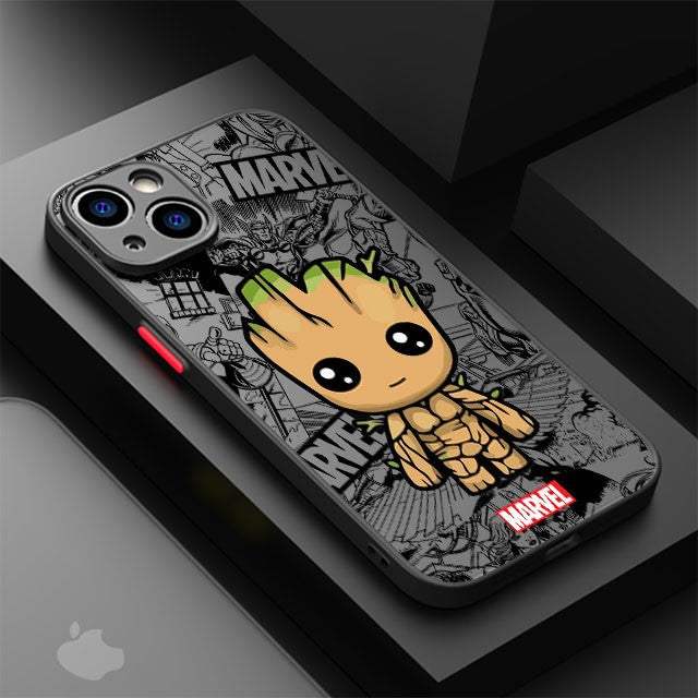 Capa dos Desenhos Animados Marvel Groot e Spiderman para iPhone – Proteção e Estilo com Seus Heróis Favoritos