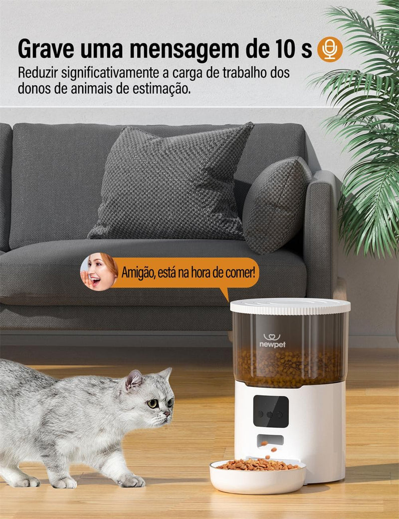 Newpet Alimentador Temporizado para Gatos 4L – Alimentação Inteligente para Seu Pet