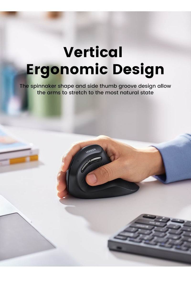 Mouse Vertical Sem Fio UGREEN – Conforto Ergonômico e Alta Precisão